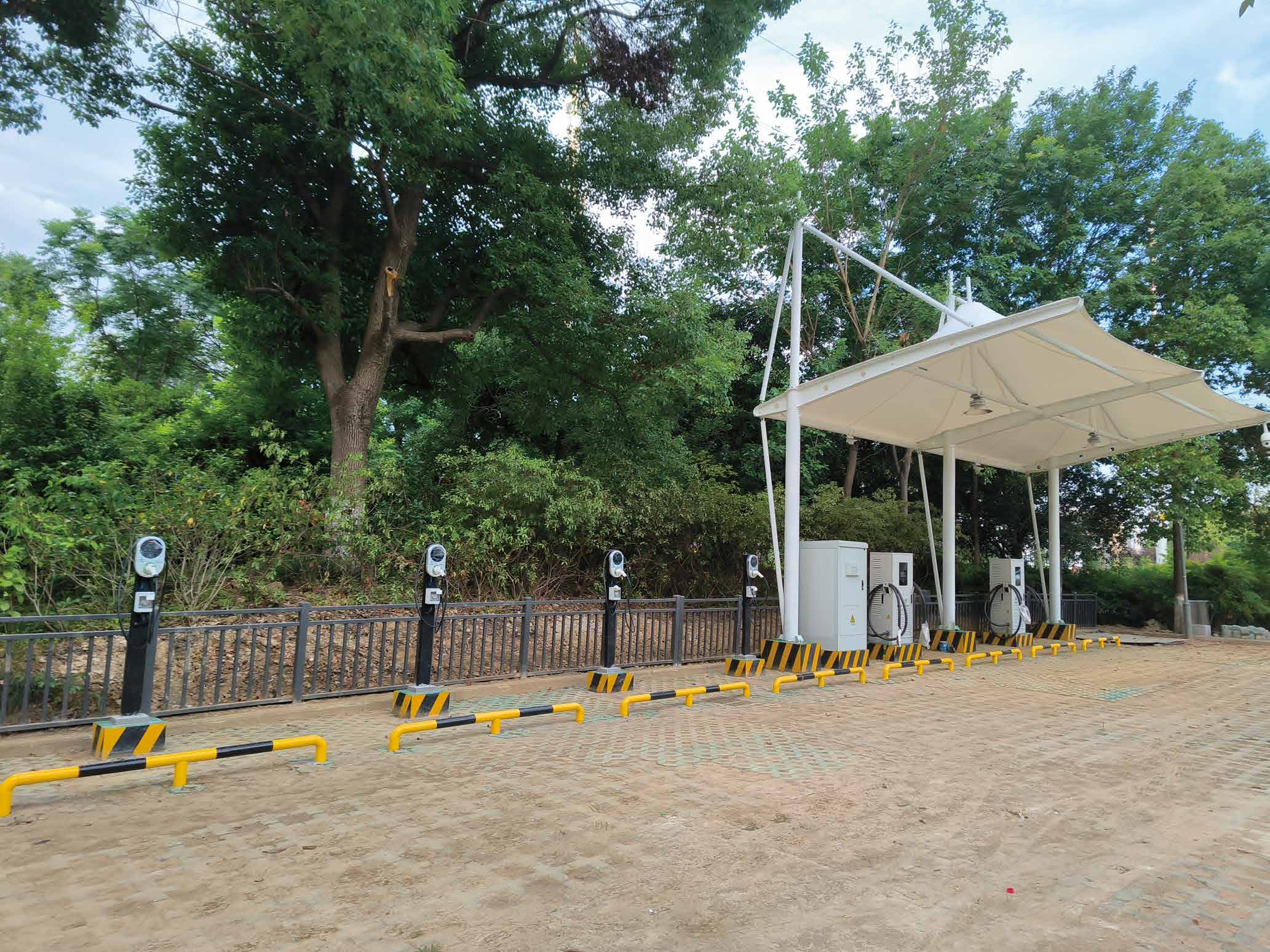 Rural EV charging station with solar canopy